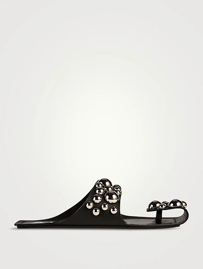 Folded Embellished Leather Sandals