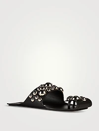 Folded Embellished Leather Sandals