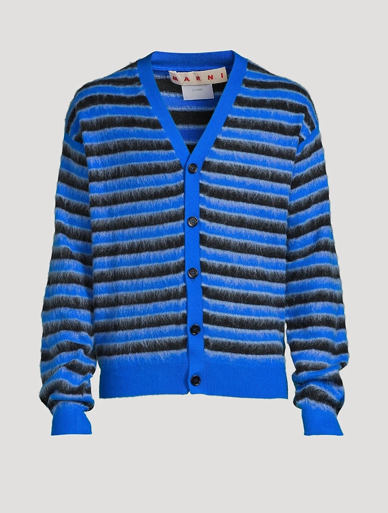 Brushed-Mohair Stripe Wool Cardigan