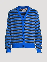 Brushed-Mohair Stripe Wool Cardigan
