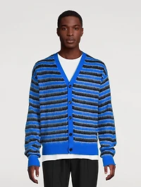 Brushed-Mohair Stripe Wool Cardigan