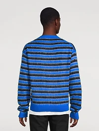 Brushed-Mohair Stripe Wool Cardigan