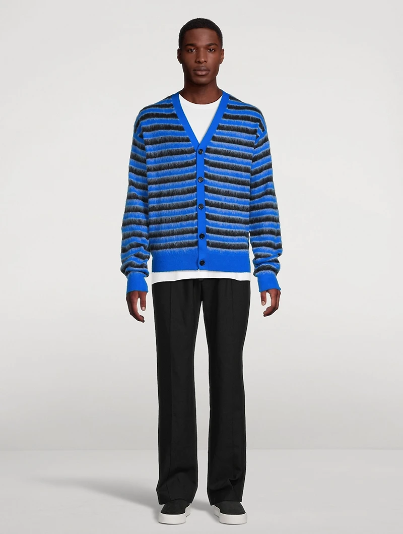 Brushed-Mohair Stripe Wool Cardigan