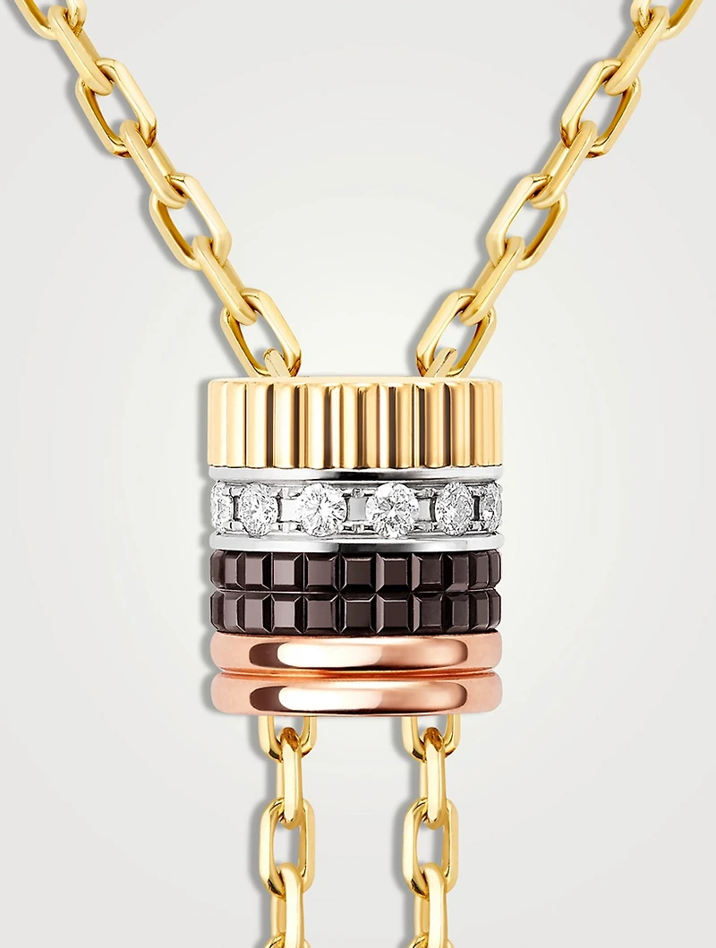 L Model Quatre Classique 18K Gold Tie Necklace With Brown PVD And Diamonds