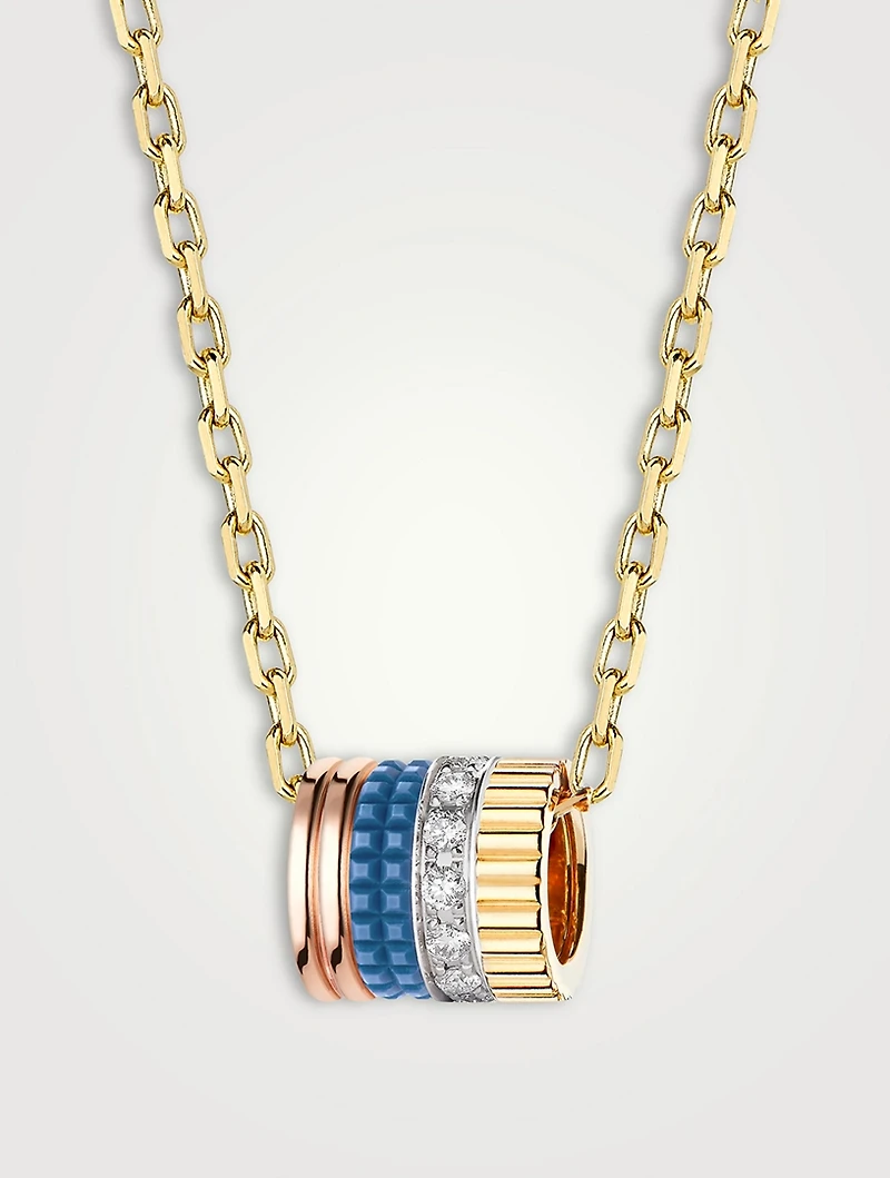 S Motif Quatre Blue Edition 18K Gold Pendant Necklace With Diamonds And Hyceram