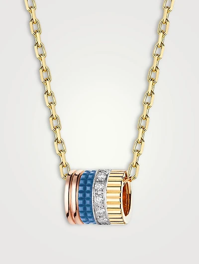 S Motif Quatre Blue Edition 18K Gold Pendant Necklace With Diamonds And Hyceram
