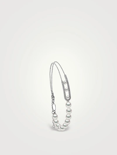 Sleek 18K White Gold Akoya Pearl And Diamond Bracelet