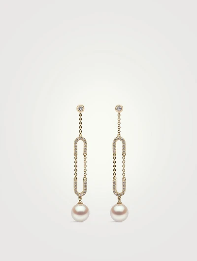 Trend 18K Gold Pearl And Diamond Chain Earrings