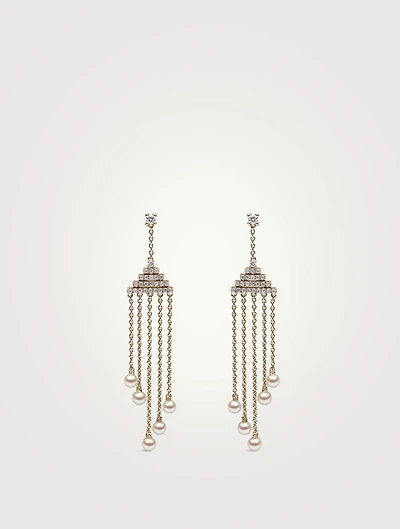 Sleek 18K Gold Akoya Pearl And Diamond Chandelier Earrings