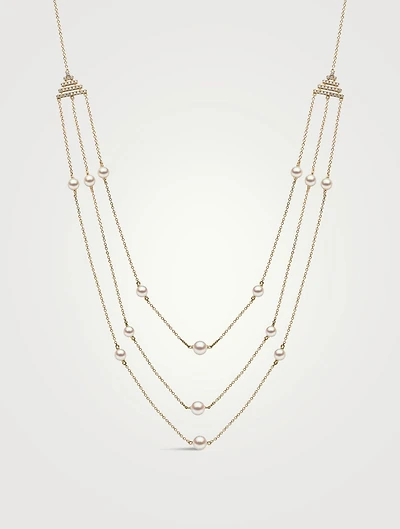 Sleek 18K Gold Pearl And Diamond Necklace