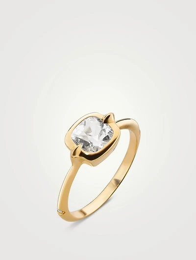 Points North 18K Gold Cushion Cut Rock Crystal Ring