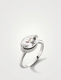 Points North Silver Oval Rock Crystal Ring With White Sapphire