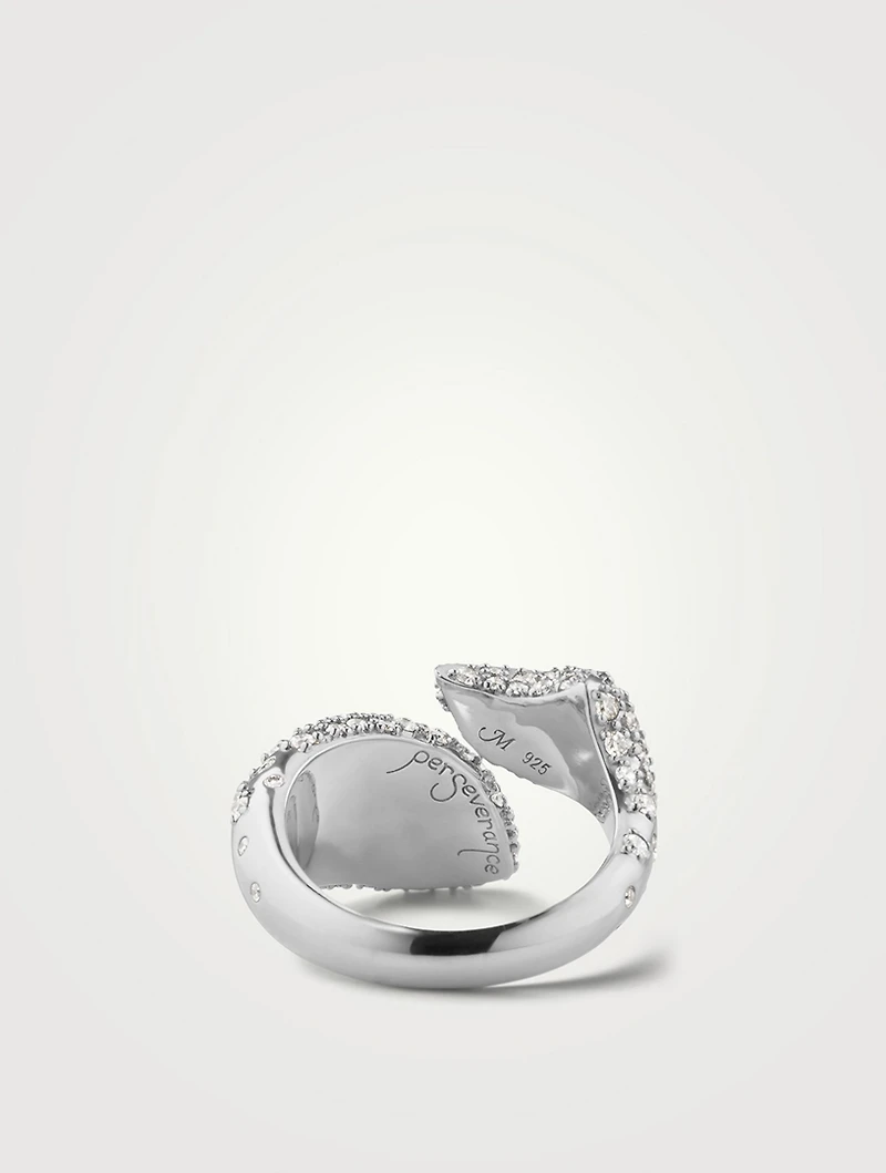 Perseverance Silver Fish Ring With Pavé White Sapphire