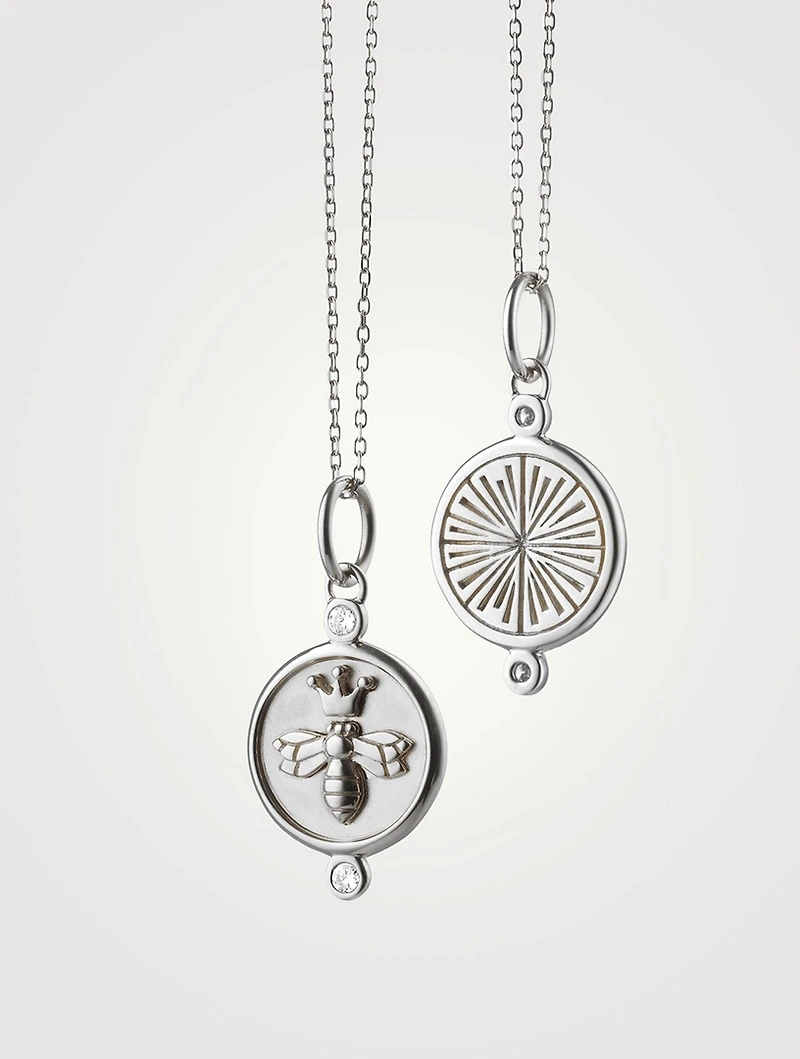Queen Bee Silver Charm Necklace With White Sapphire