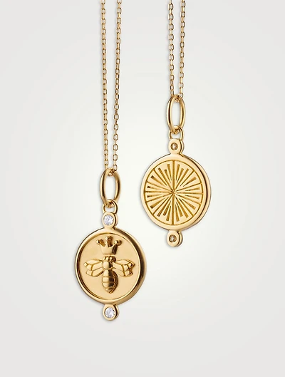 18K Gold Queen Bee Charm Necklace With Diamonds