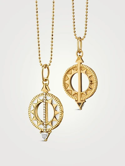 Mini Time is Precious 18K Gold Sundial Necklace With Diamonds