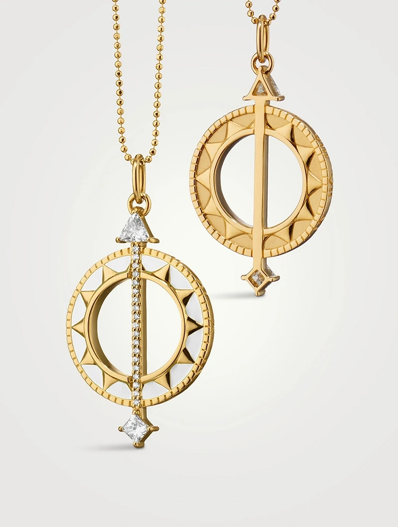 Time Is Precious 18K Gold Sundial Necklace With Diamonds