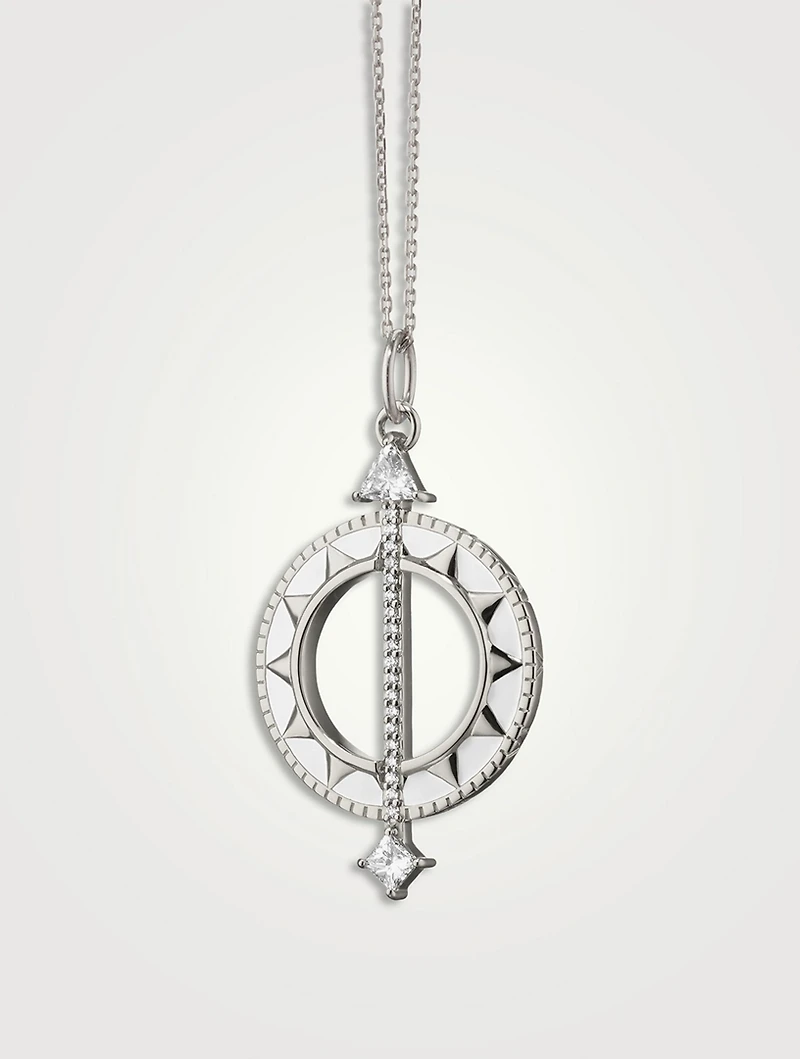 Time Is Precious Silver Sundial Necklace With Rock Crystal And White Sapphire