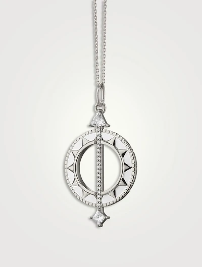 Time Is Precious Silver Sundial Necklace With Rock Crystal And White Sapphire
