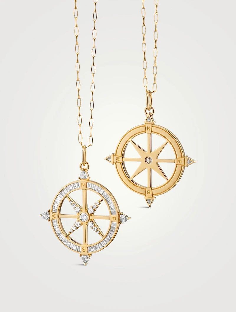 Adventure 18K Gold Compass Necklace With Diamonds