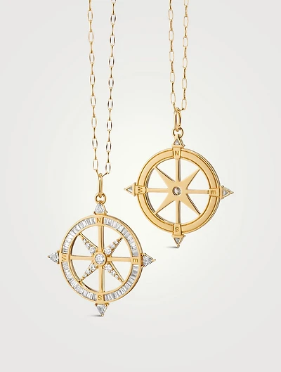 Adventure 18K Gold Compass Necklace With Diamonds