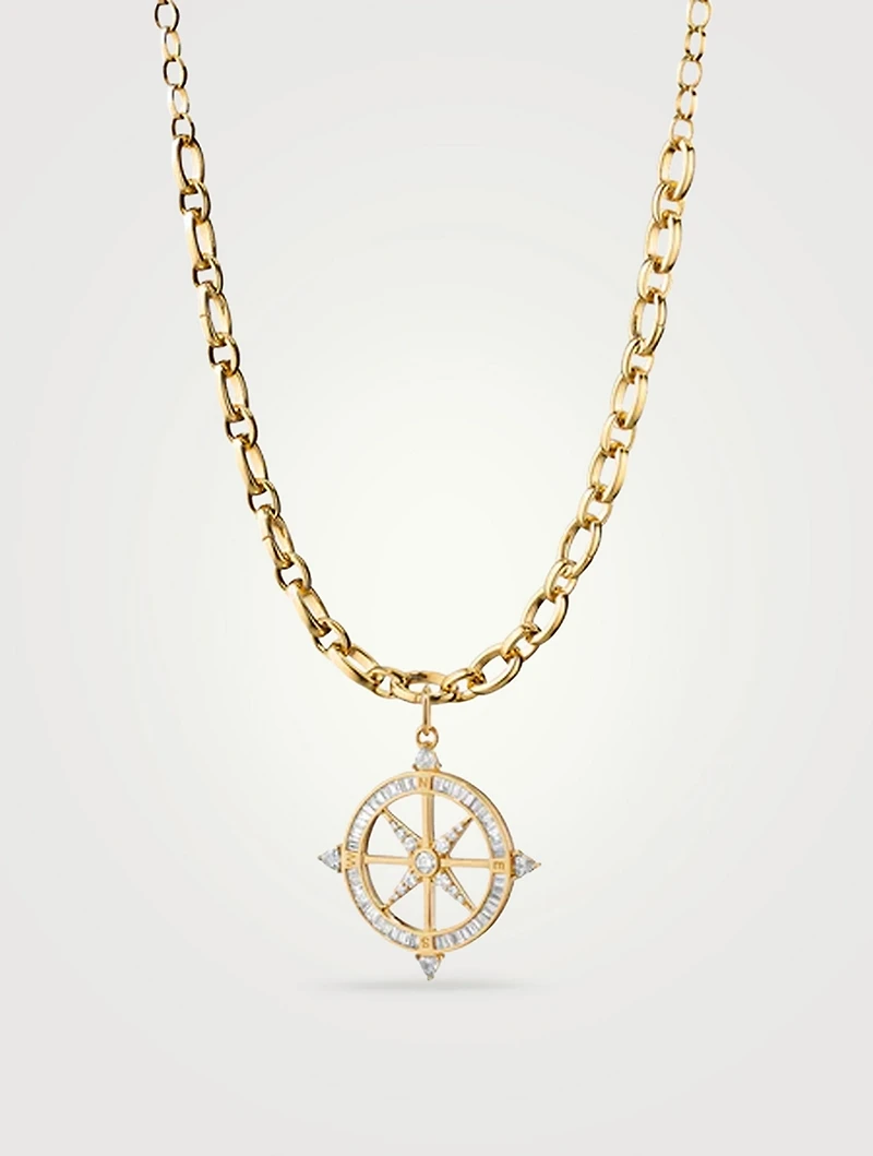 Audrey 18K Gold Compass Necklace With Diamonds