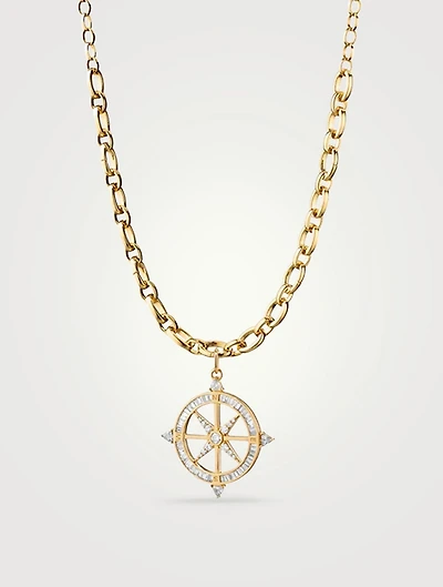 Audrey 18K Gold Compass Necklace With Diamonds