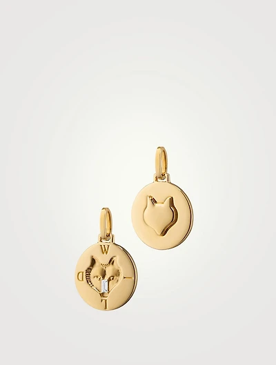 Intaglio 18K Gold Wild Wolf Charm With Diamond