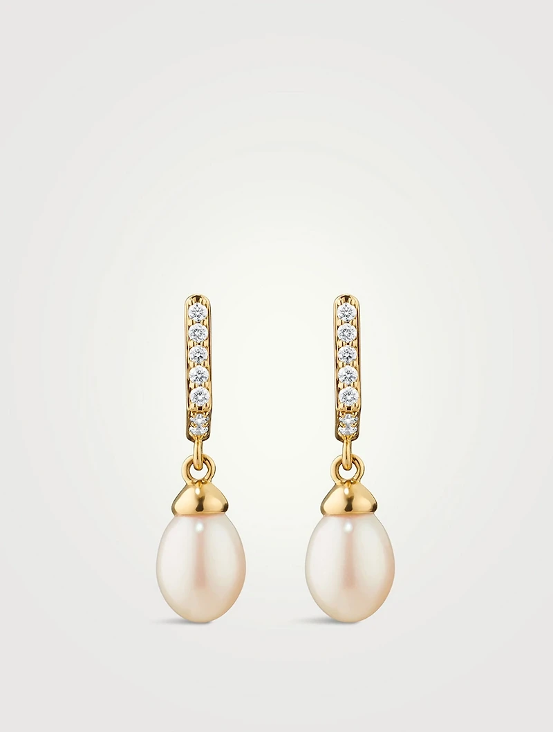 Infinity 18K Gold Huggie Hoop Pearl Drop Earrings