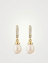 Infinity 18K Gold Huggie Hoop Pearl Drop Earrings