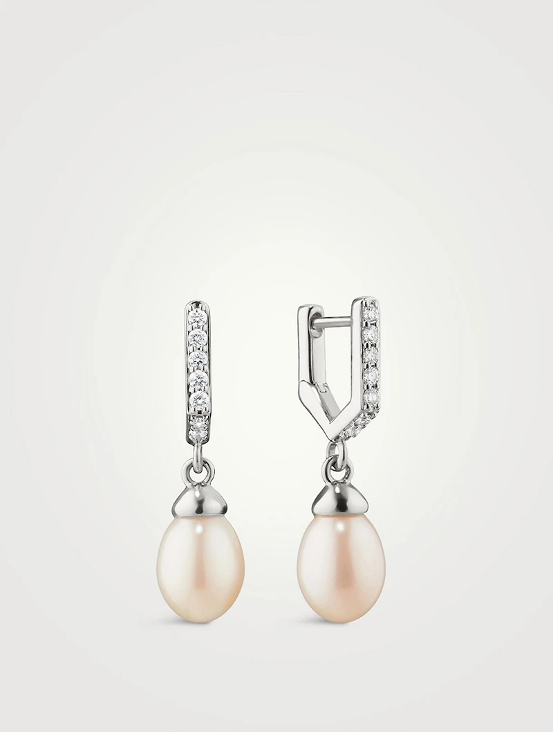 Infinity Silver Huggie Pearl Drop Earrings