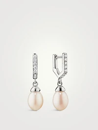 Infinity Silver Huggie Pearl Drop Earrings