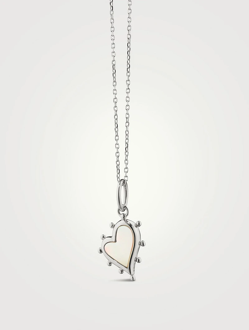 Petite Silver Heart Necklace With Mother-Of-Pearl And Diamonds