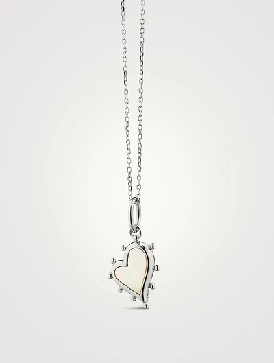 Petite Silver Heart Necklace With Mother-Of-Pearl And Diamonds