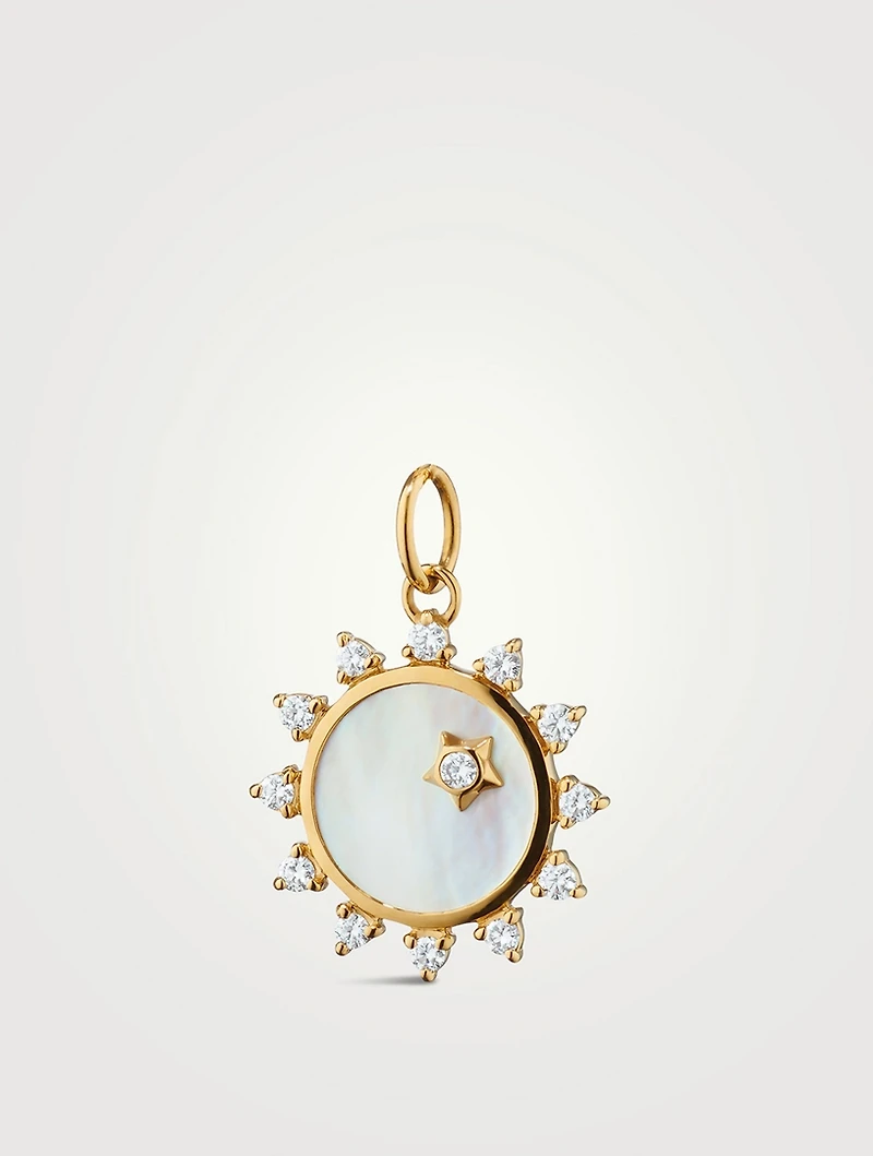 Mini Happiness Sun Charm With Diamonds And Mother-Of-Pearl