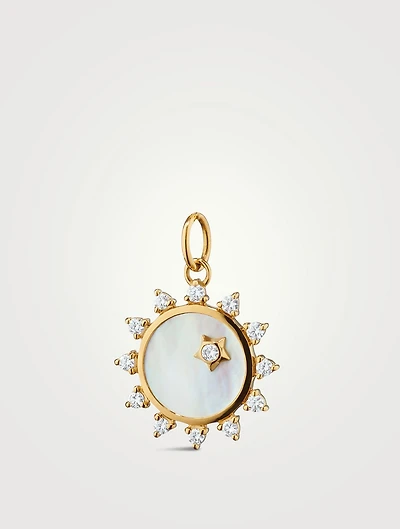 Mini Happiness Sun Charm With Diamonds And Mother-Of-Pearl