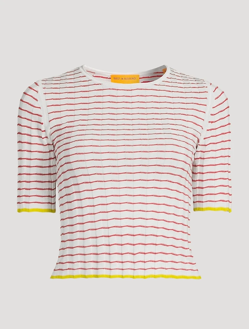 Cotton And Silk Rib T-Shirt Striped Print