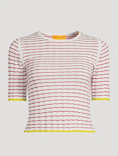 Cotton And Silk Rib T-Shirt Striped Print