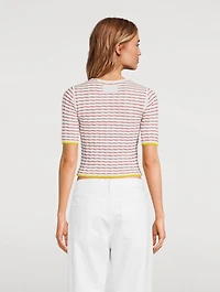 Cotton And Silk Rib T-Shirt Striped Print