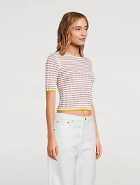 Cotton And Silk Rib T-Shirt Striped Print