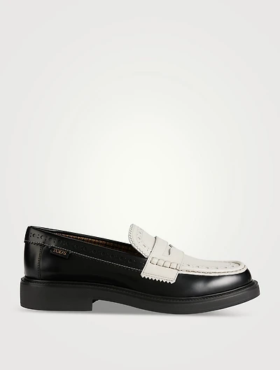 Bicolour Leather Penny Loafers