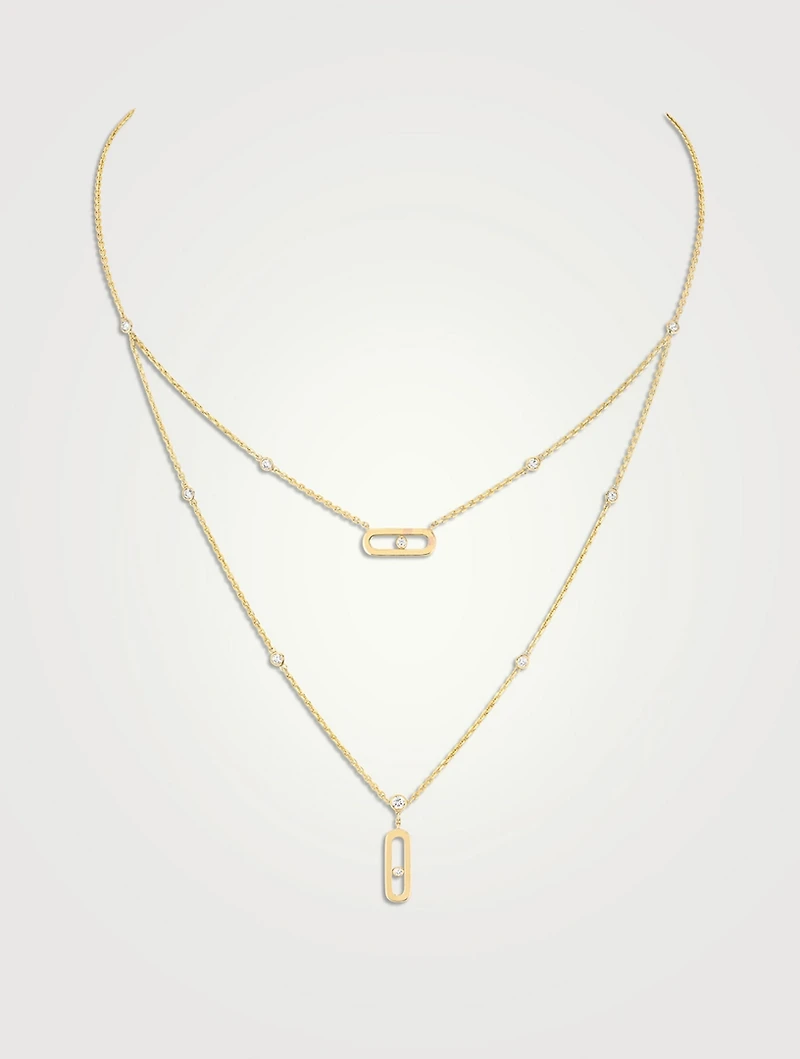 Move Uno Gold Two-Row Necklace With Diamonds