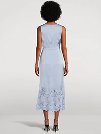 Lace-Trimmed Cut-Out Satin Midi Dress