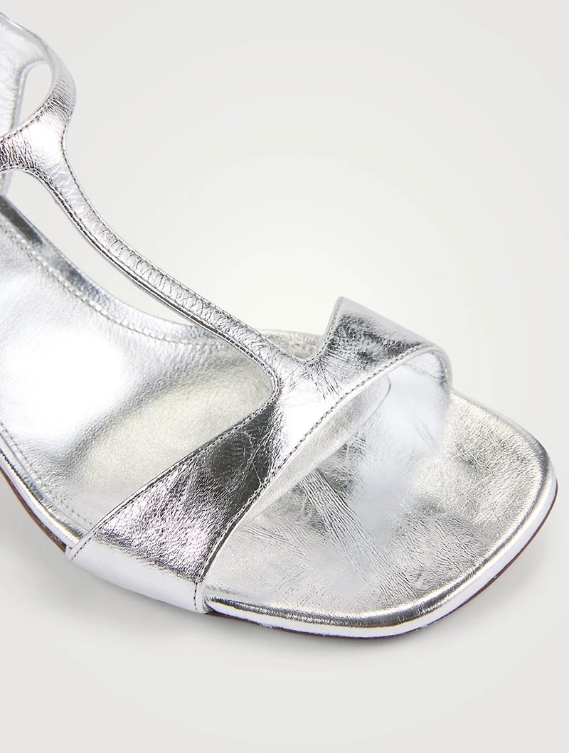 Curved-Heel Metallic Leather Sandals