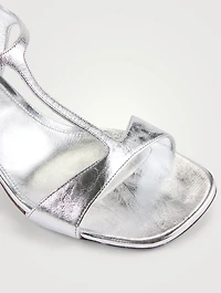 Curved-Heel Metallic Leather Sandals