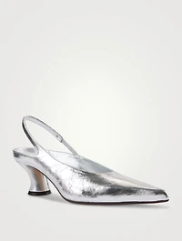 Metallic Leather Slingback Pumps