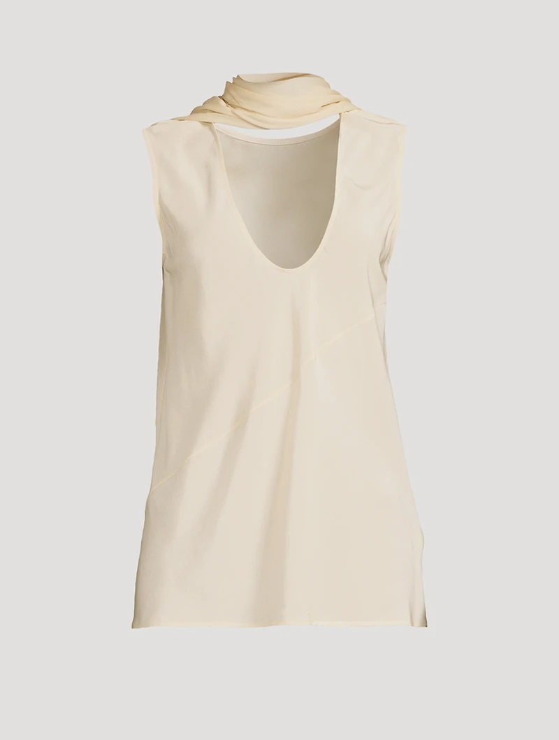 Sleeveless Silk Blouse With Scarf