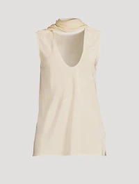 Sleeveless Silk Blouse With Scarf