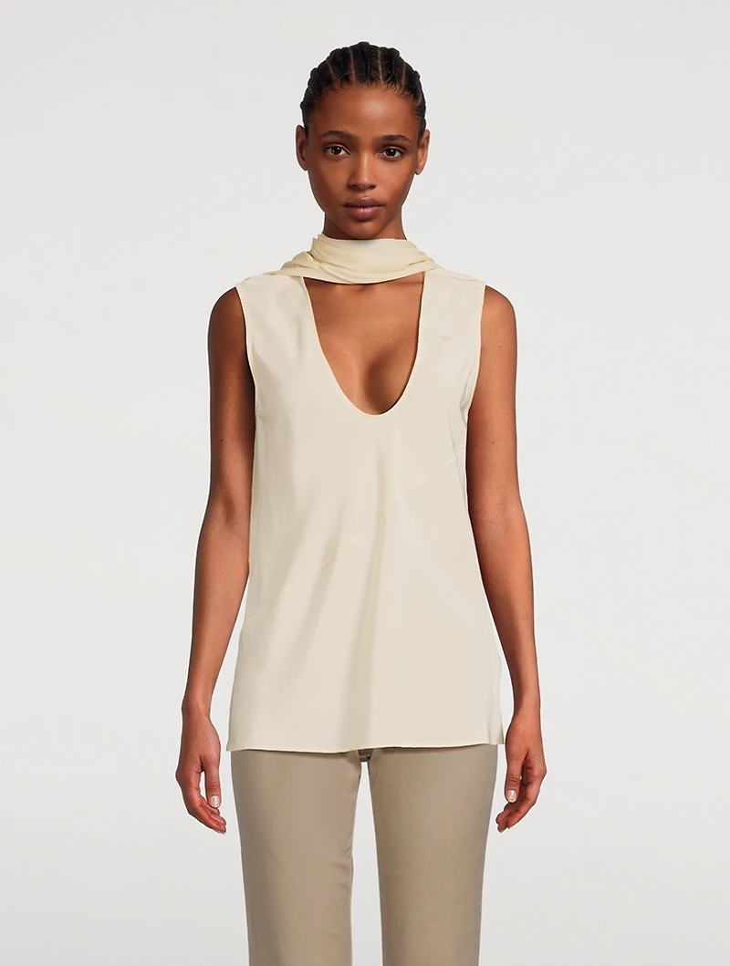 Sleeveless Silk Blouse With Scarf