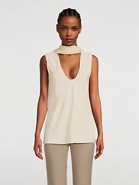 Sleeveless Silk Blouse With Scarf